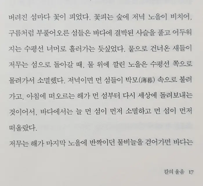 칼의 노래 첫문장